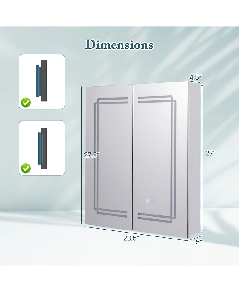 Gymax 23.5 x 27.5 Inch Bathroom Medicine Cabinet w/ Mirror Led Lighted Mirror Cabinet