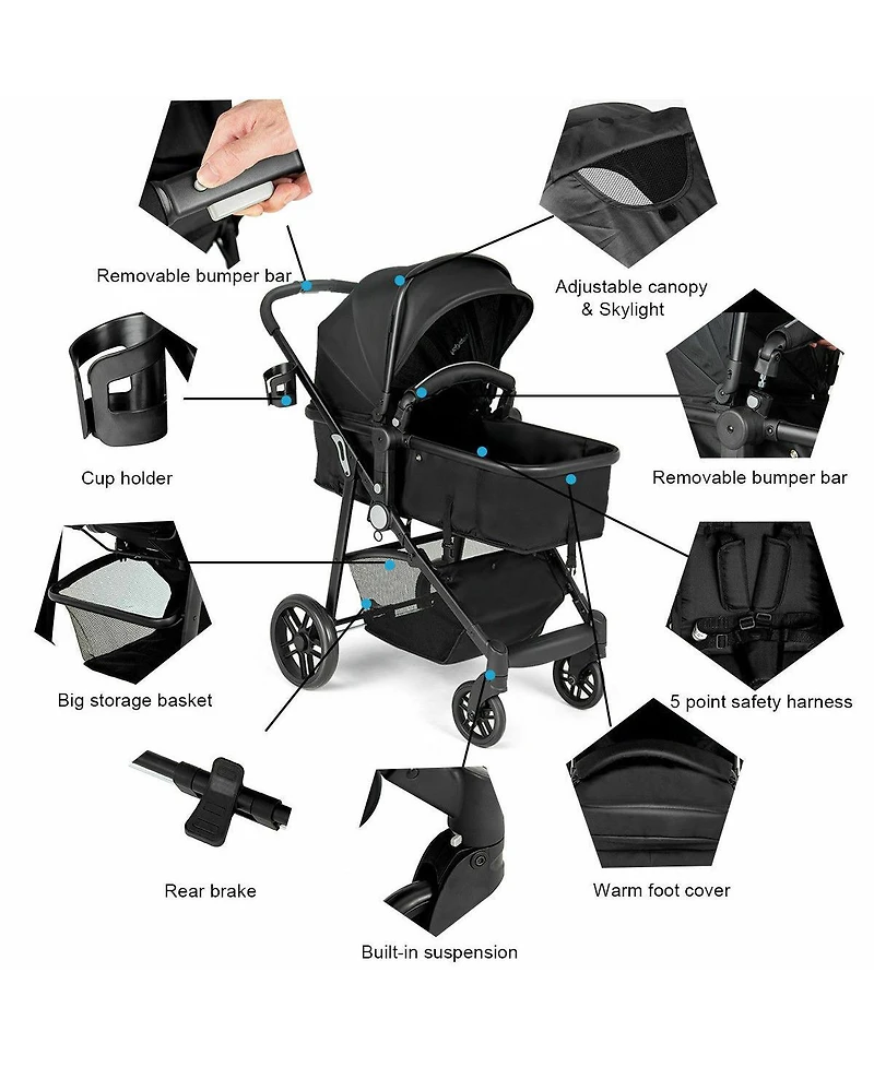 Costway 2 In1 Foldable Baby Stroller Kids Travel Newborn Infant