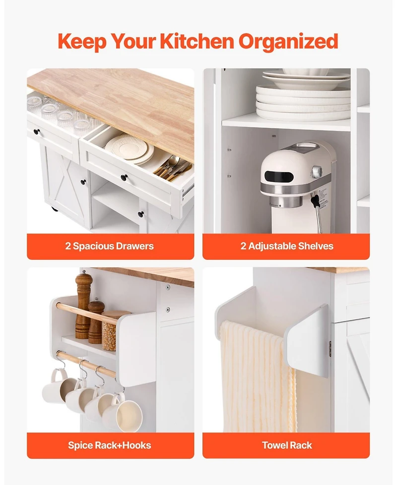 Slickblue Rolling Kitchen Island Cart with Storage Cabinet, Drawer, and Drop Leaf Table