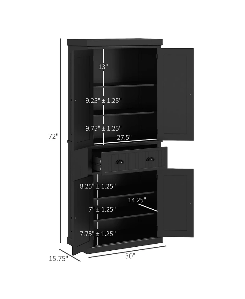 Tall Wooden Kitchen Storage Cabinet with Adjustable Shelves for Pantry Use