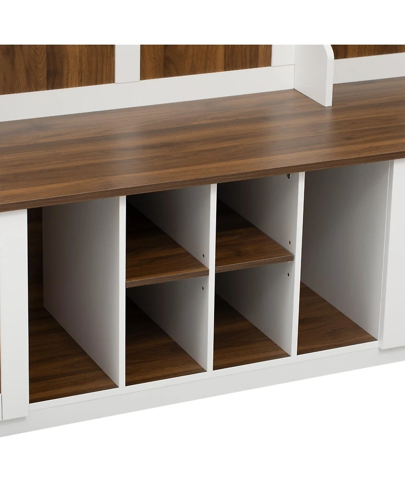 Slickblue 5-in-1 Entryway Bench with Coat Rack 7 Hooks 2 Drawers Adjustable Shelves