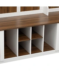 Slickblue 5-in-1 Entryway Bench with Coat Rack 7 Hooks 2 Drawers Adjustable Shelves