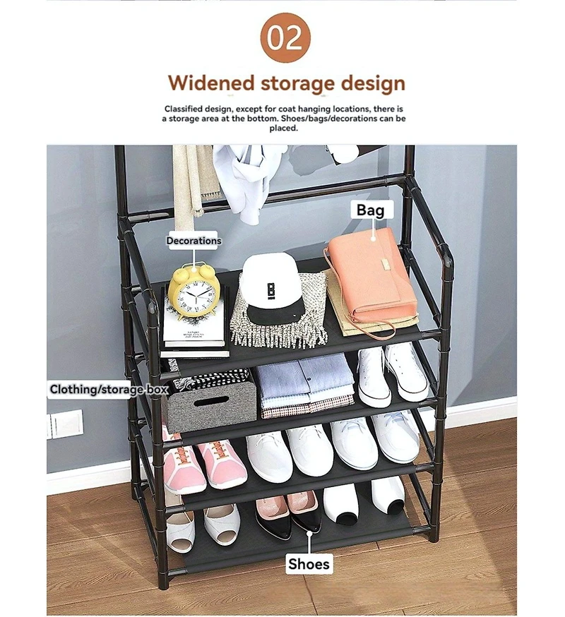 5-Tier Multi-Functional Shoe Rack and Coat Stand Freestanding Entryway Organizer