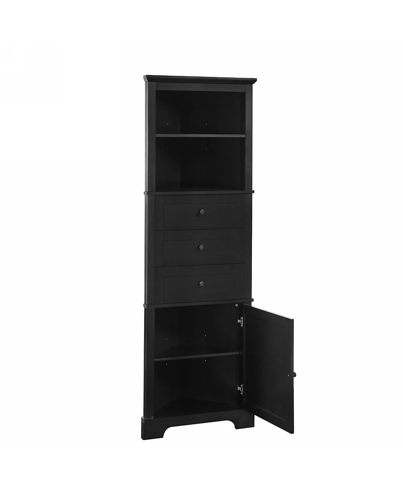 Triangle Tall Cabinet with 3 Drawers and Adjustable Shelves for Bathroom and Kitchen