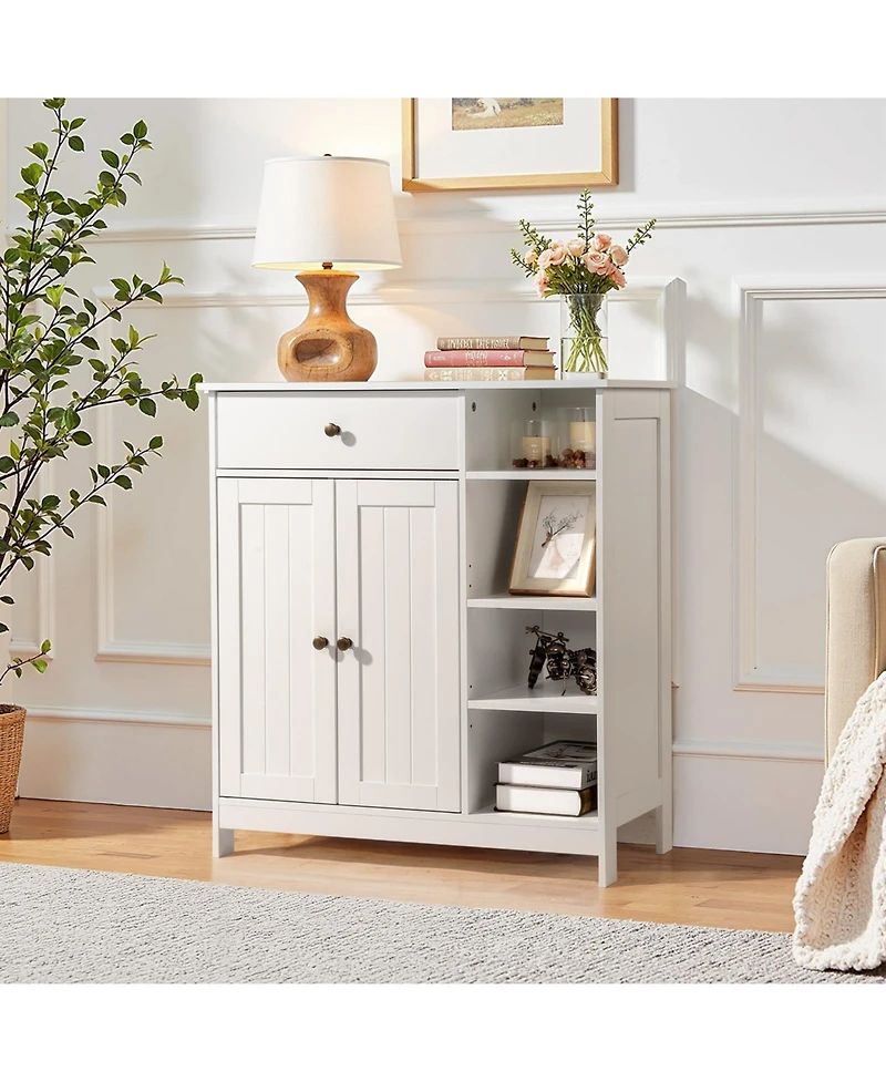 Slickblue Double-Door Bathroom Cabinet with Adjustable Panels, Drawer, and Side Shelves