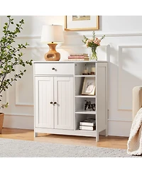 Slickblue Double-Door Bathroom Cabinet with Adjustable Panels, Drawer, and Side Shelves