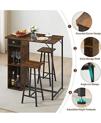 gaomon Small Bar Table and Chairs Set for 2, 3-Piece Bar Table Set with Storage Drawer & Shelf, Space Saving Table for Living Room,Kitchen,Dining Room