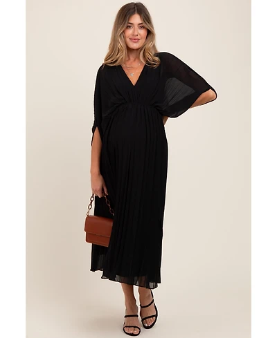 Pinkblush Maternity Black Pleated V Neck Maxi Dress