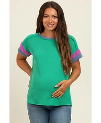 Pinkblush Maternity Pink Ribbed Colorblock Detail Short Sleeve Top