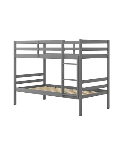 Gymax Twin Over Twin Wood Bunk Beds W/Ladder & Safety Rail Pine Wood Bunk Bed