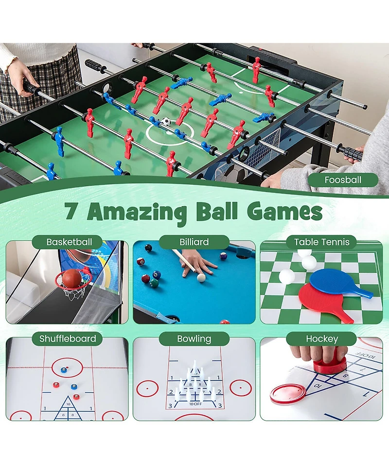Gymax 14-in-1 Combo Game Table Set with Hockey Billiard Ping Pong Bowling Chess