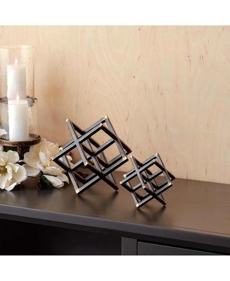 Set of 2 Modern Metal Star Sculptures for Contemporary Home Decor