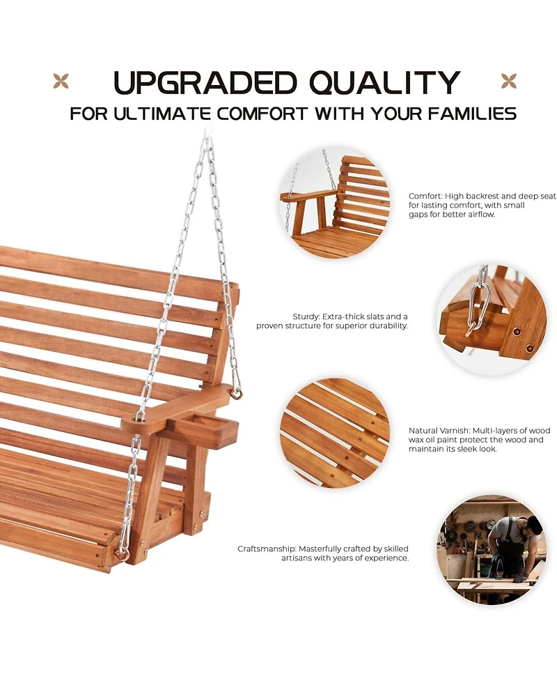 Aecojoy Upgraded 2-3 Person Wooden Porch Swing