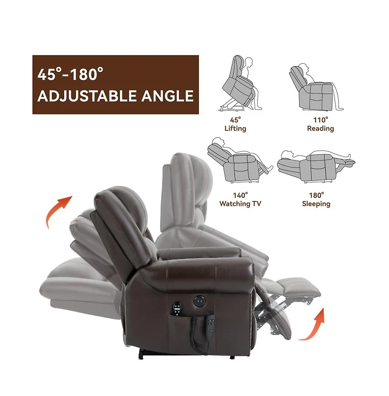 Maison Boucle Dual Motor Power Lift Recliner with Massage & Heat, Leather Electric Chair Usb Infinite Positions-Maison
