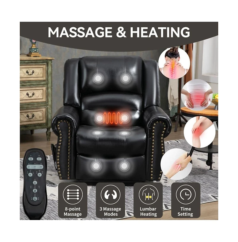 Maison Boucle Dual Motor Power Lift Recliner with Massage & Heat, Leather Electric Chair Usb Infinite Positions-Maison