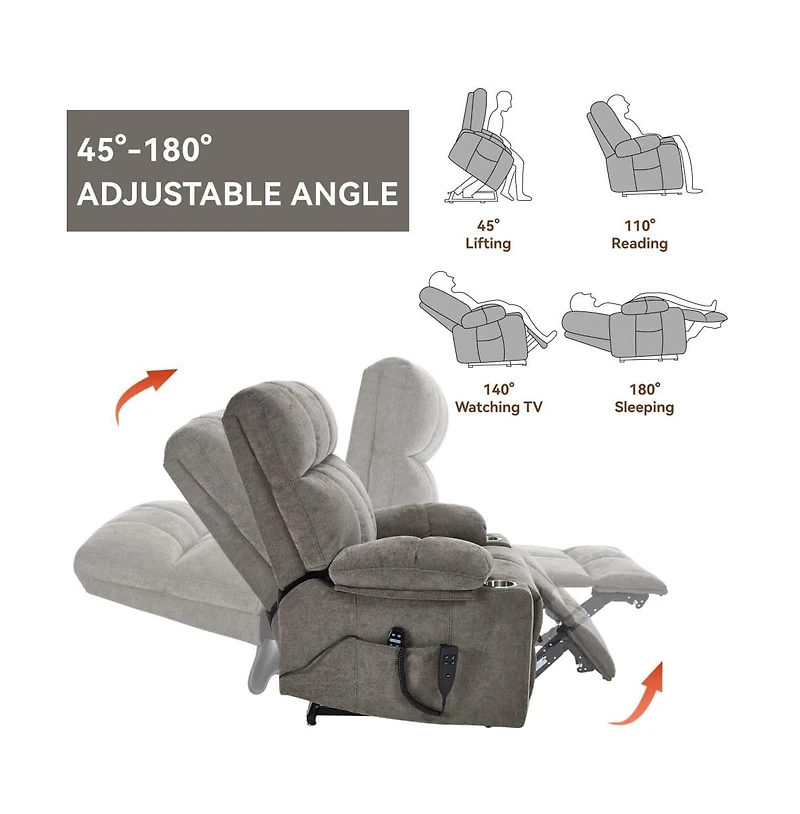 Heavy Duty Power Lift Recliner with Dual Motors, Massage & Heat, Infinite Position Chair Cup Holders-Maison Boucle