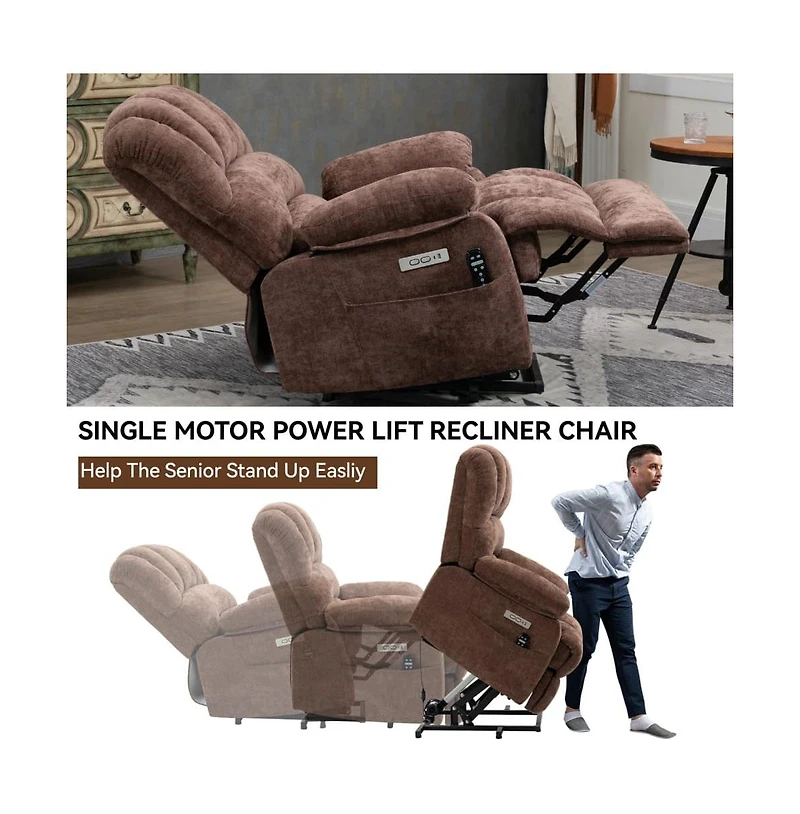 Maison Boucle Oversized Power Lift Recliner for Big & Tall Adults, 23" Wide Chenille Chair with Massage, Heat Usb-Maison