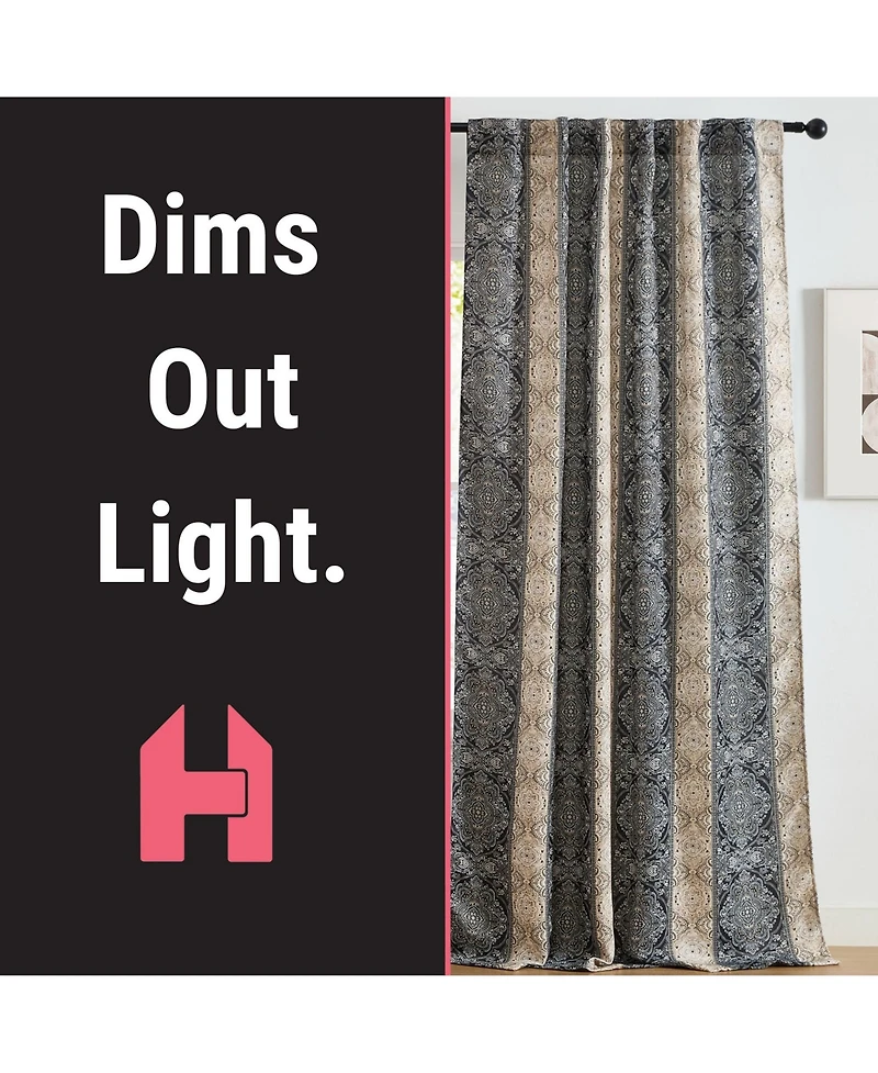 Hlc.me William Boho Damask Striped Patterned Window Back Tab Rod Pocket Curtains Bedroom - Light Blocking Darkening Window Panels