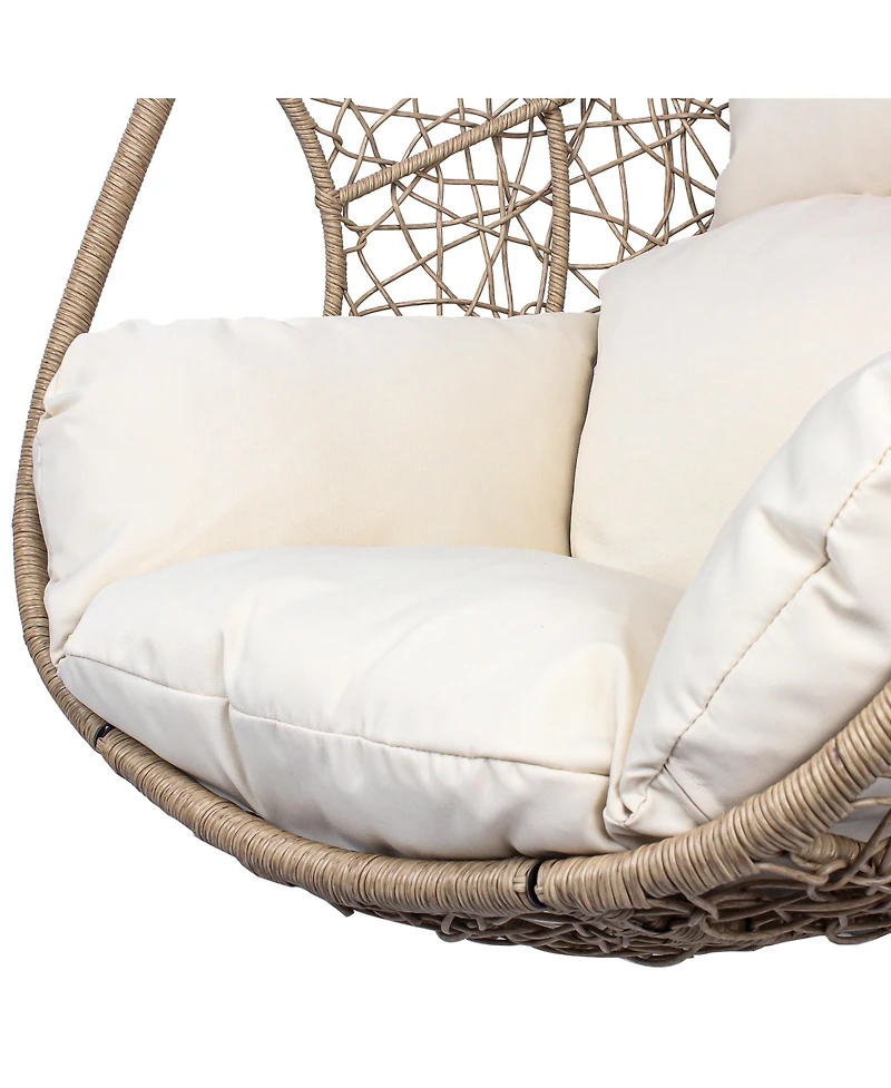 Natural Pe Wicker Egg Swing Chair with Cushion and Steel Stand