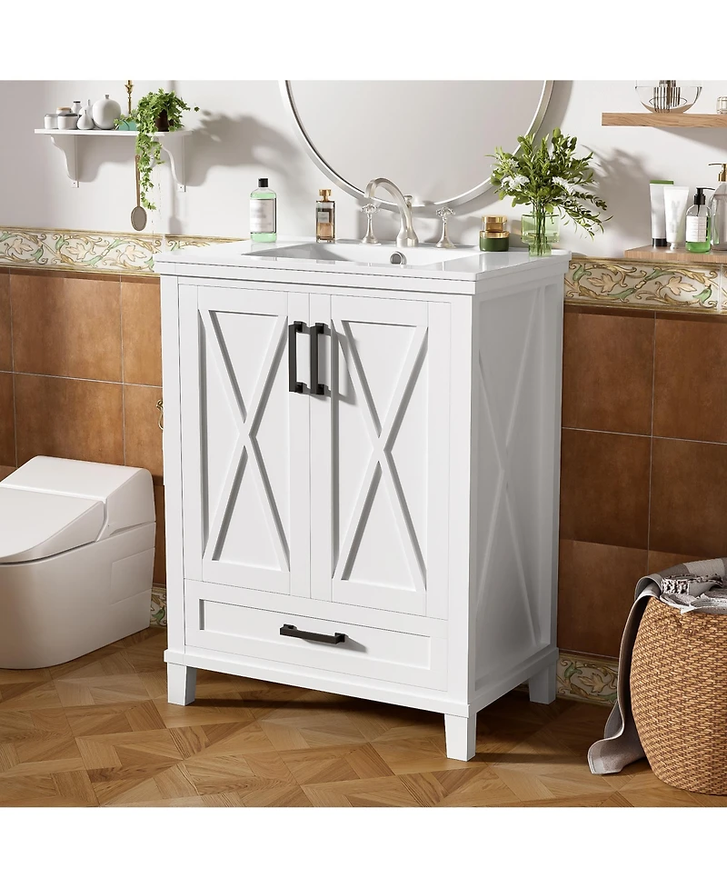Casainc 24" Bathroom Vanity with Sink, Solid Wood Frame and Mdf, 2 Soft-Close Doors, Drawer and Storage Shelves