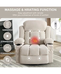 Swinging Recliner Massage Heated Sofa with Usb and 2 Cup Holders