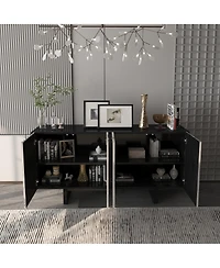 4 Door Storage Cabinet with Stainless Steel Wave Polished Doors