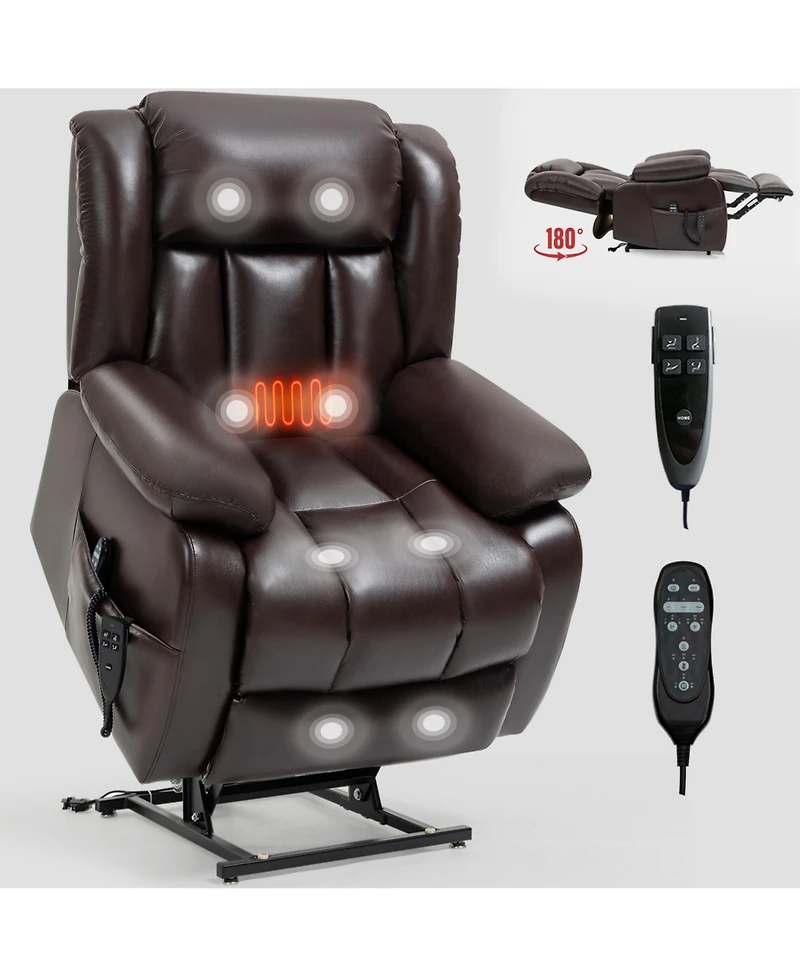 Electric Medium Genuine Leather Power Lift Recliner Chair with 8-Point Vibration Massage and Lumbar Heating