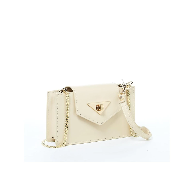 Susu Off White Mini Crossbody Bag Cream Leather Wristlet Clutch Purse for Women with Chain Strap