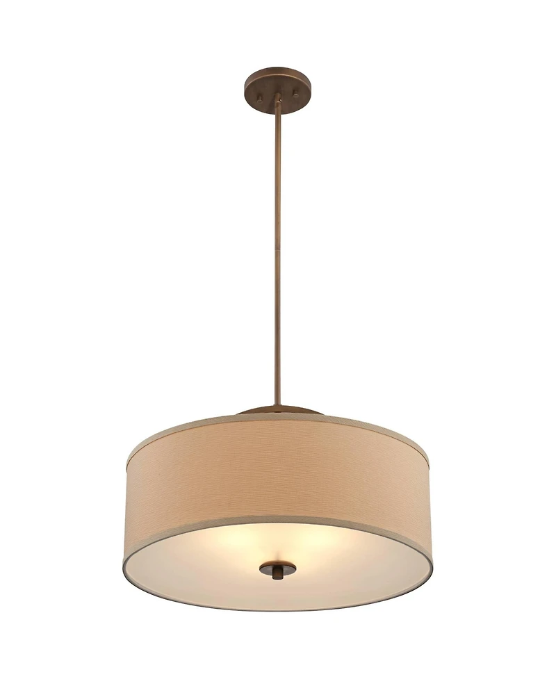Possini Euro Design Brushed Bronze Drum Pendant Chandelier 20" Wide Modern Sand Stone Linen Shade Fixture for Dining Room House