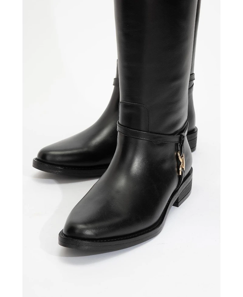 Forever & Always Shoes May Leather Knee High Buckle Boot (Women)