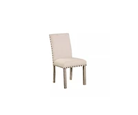 Morden Fort 3-Pieces Rustic Rectangular Wooden Top Dining Table Set with 2 Linen Upholstered Chair