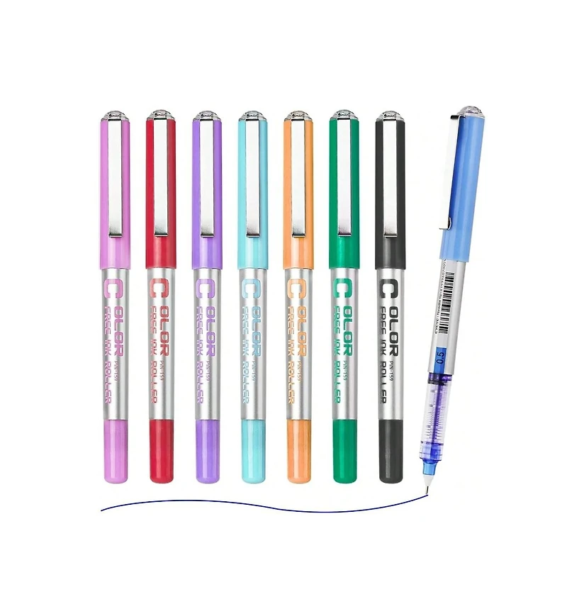 Htutwoo Rollerball Pens 0.5mm, 8 Assorted Colors Extra Fine Point Pen Quick Dry, Liquid Ink Pens Fine Point Smooth Writing Pen For Journaling, Note Ta