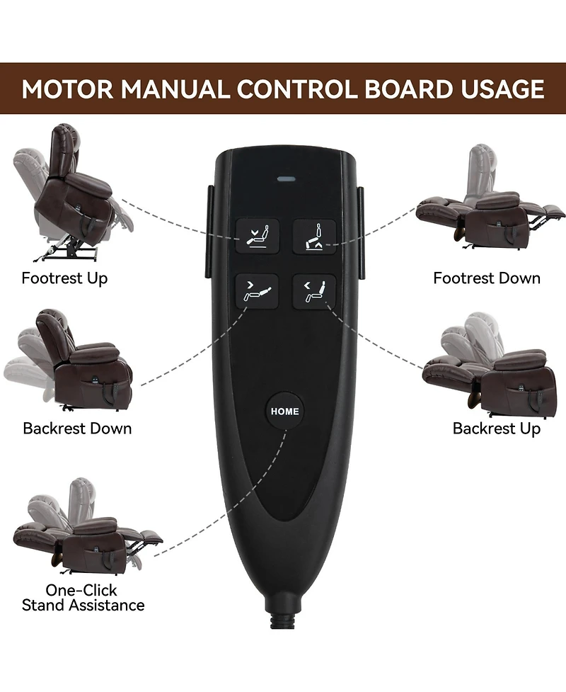 Clihome Dual Motor Infinite Position Up to 350 Lbs Electric Medium size Brown Power Lift Recliner Chair with 8 Point Vibration Massage and Lumbar Heat