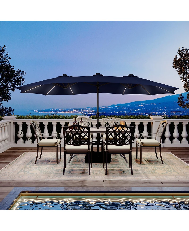 15 ft. Outdoor Rectangular Crank Market Umbrella Patio