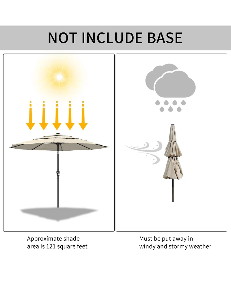 Clihome 3-Tier Patio Umbrella with Led Lights 10ft Outdoor Table Large Pool For Deck, Pool, Garden,