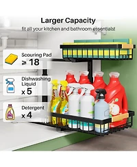 Under Sink Organizer, 2 Packs 2 Tier Under Sink Organizers and Storage, Slide Out Pull Out Cabinet Organizer Shelf, Metal Sliding Drawer for Kitchen B