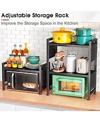 Kitstorack 17.4"- 27.4" Expandable Microwave Stand, 3-Tier Heavy Duty Adjustable Height Microwave Oven Rack with 9 Hooks and Cutting Board Holder, Cou