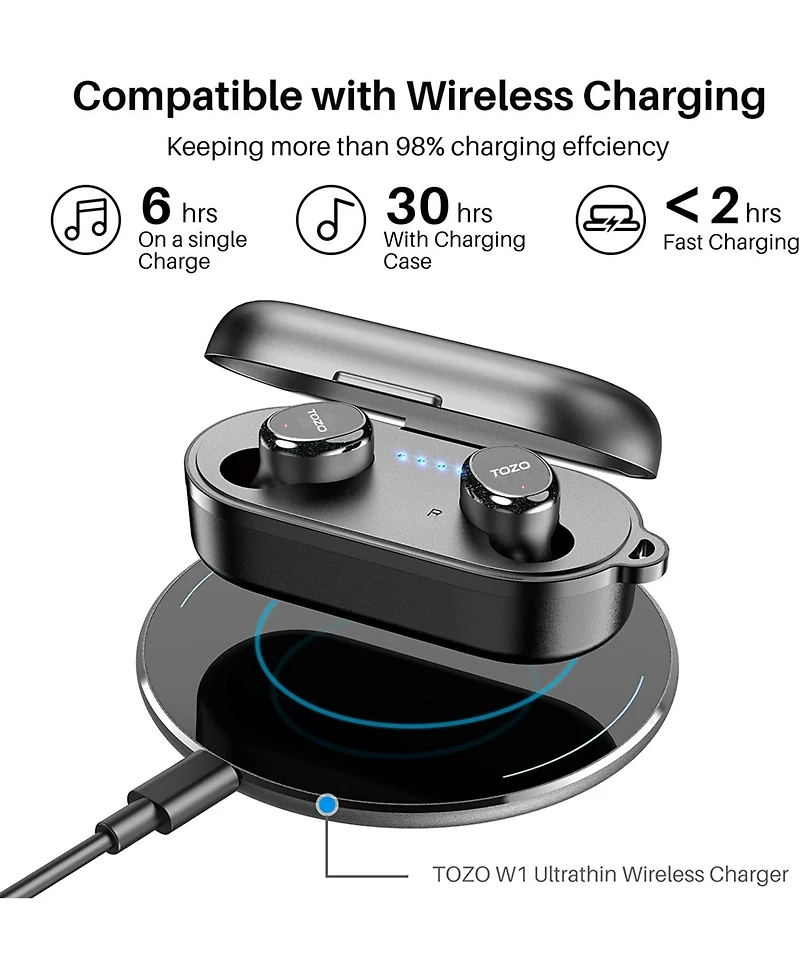 Tozo T10S Bluetooth Wireless Earbuds, Waterproof, Touch Controls with Charging Case