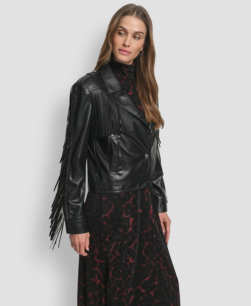 Dkny Women's Fringe Detail Crop Collared Jacket