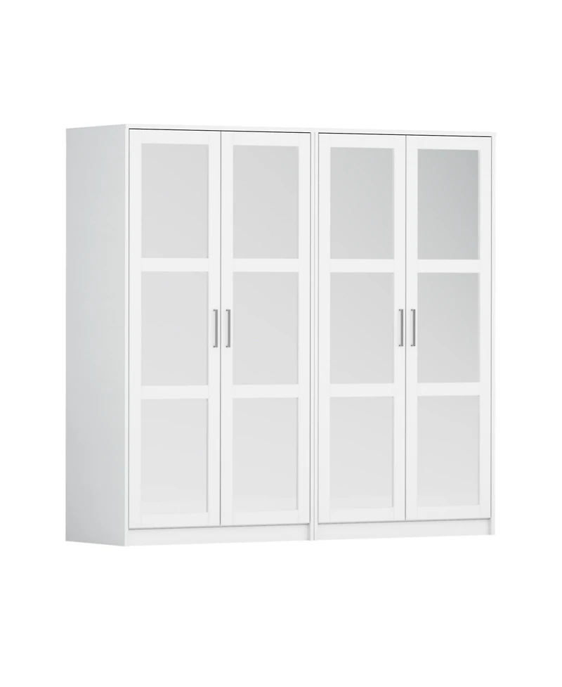 Palace Imports 100% Solid Wood Urban 4-Door Wardrobe with Mirrored Doors
