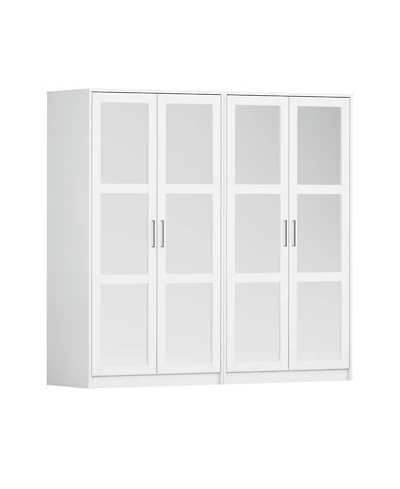 Palace Imports 100% Solid Wood Urban 4-Door Wardrobe with Mirrored Doors