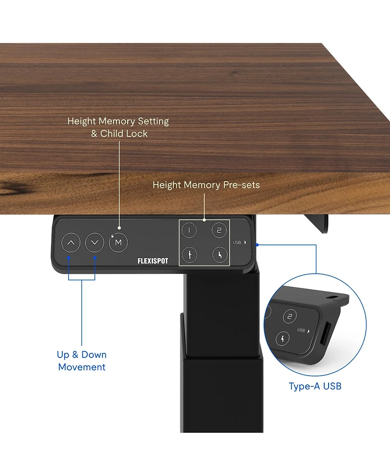 Flexispot E7-commercial 55 W Electric Adjustable Standing Desk, Black Walnut Top, Black Base
