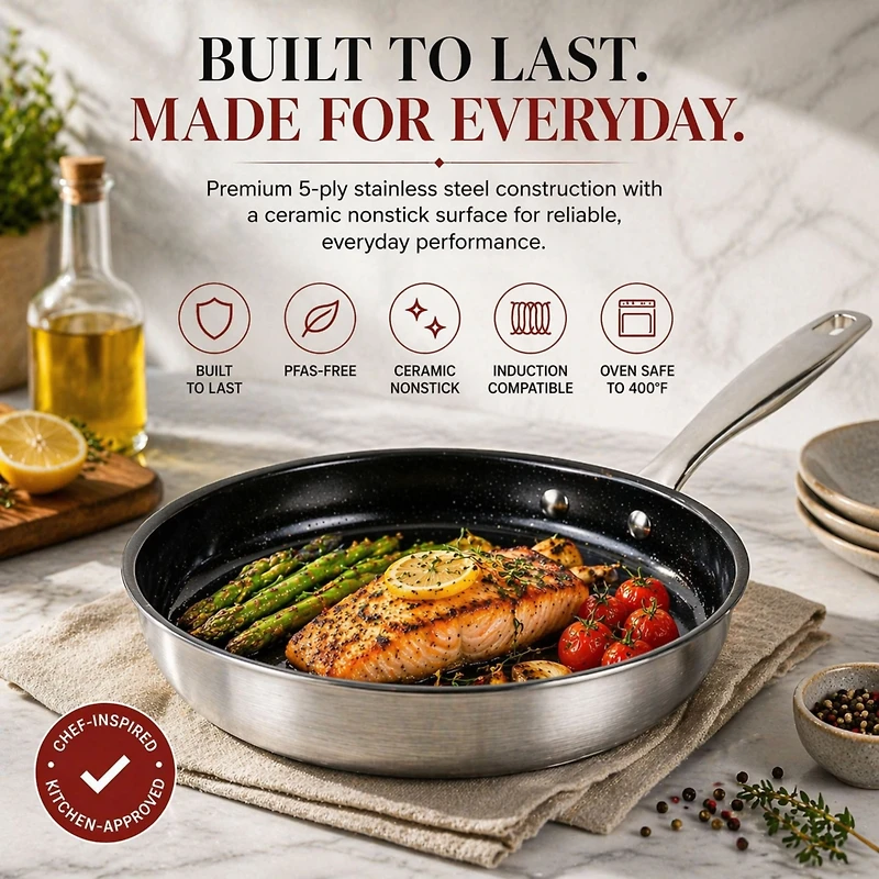 Alva Maestro Nonstick Stainless Steel Frying Pan – 5-Ply