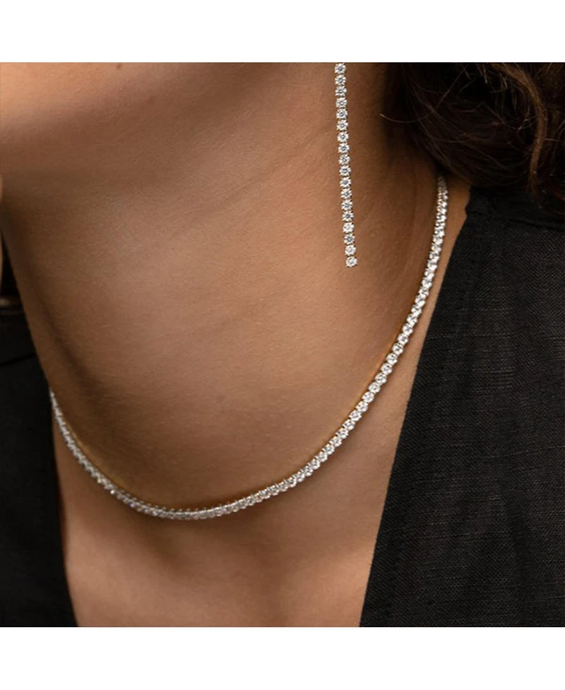 Sterling Silver 18k Gold Plated Cherie Tennis Necklace & Earrings Set