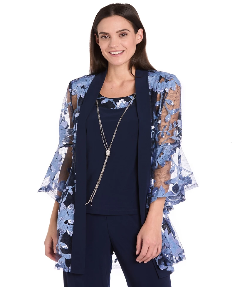 R & M Richards Petite Jacket, Top and Pants 3-Piece Set