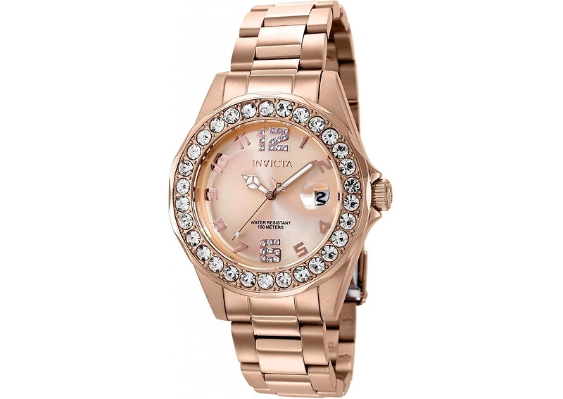 Invicta Women's 37698 Pro Diver Quartz 3 Hand Rose Gold Dial Watch