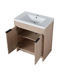 Simplie Fun 30" Freestanding Vanity with White Resin Sink & 2 Soft-Close Doors