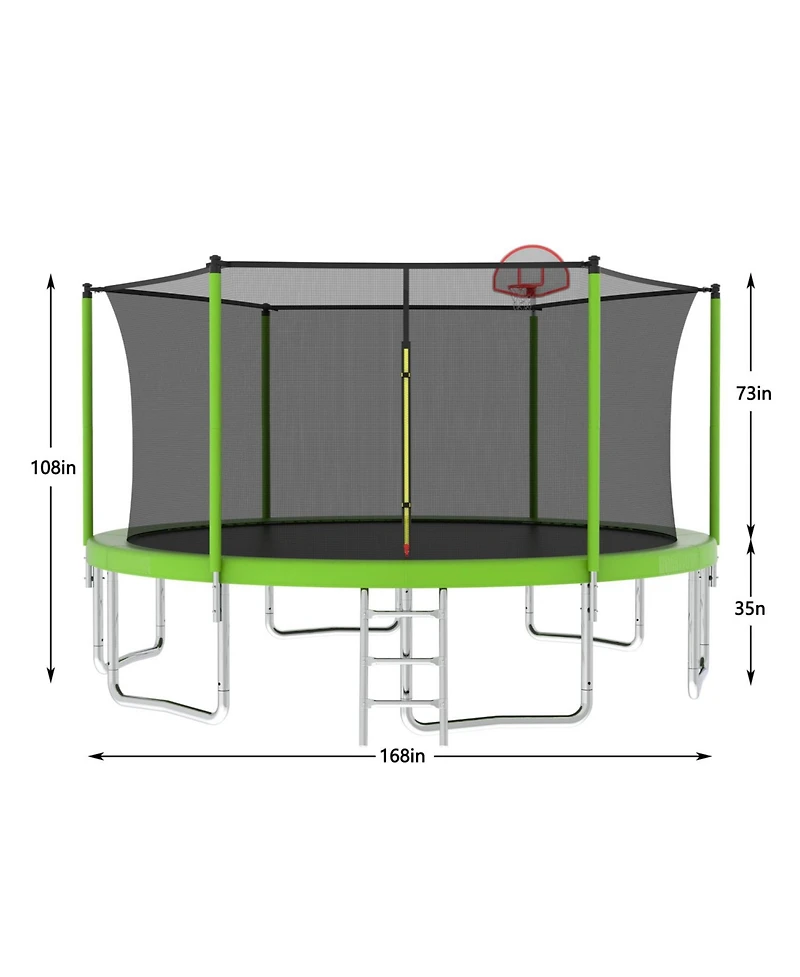 Streamdale 14FT Kids Trampoline with Safety Net, Basketball Hoop, and Accessories