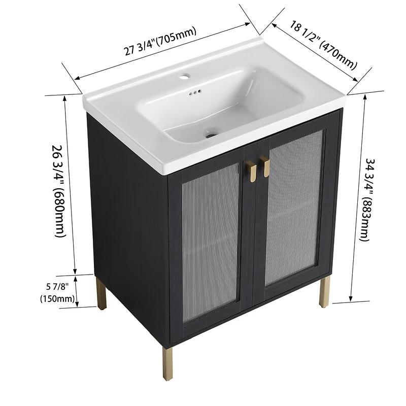 Streamdale Rustic Freestanding Vanity with Modern Acrylic Doors and Ceramic Basin