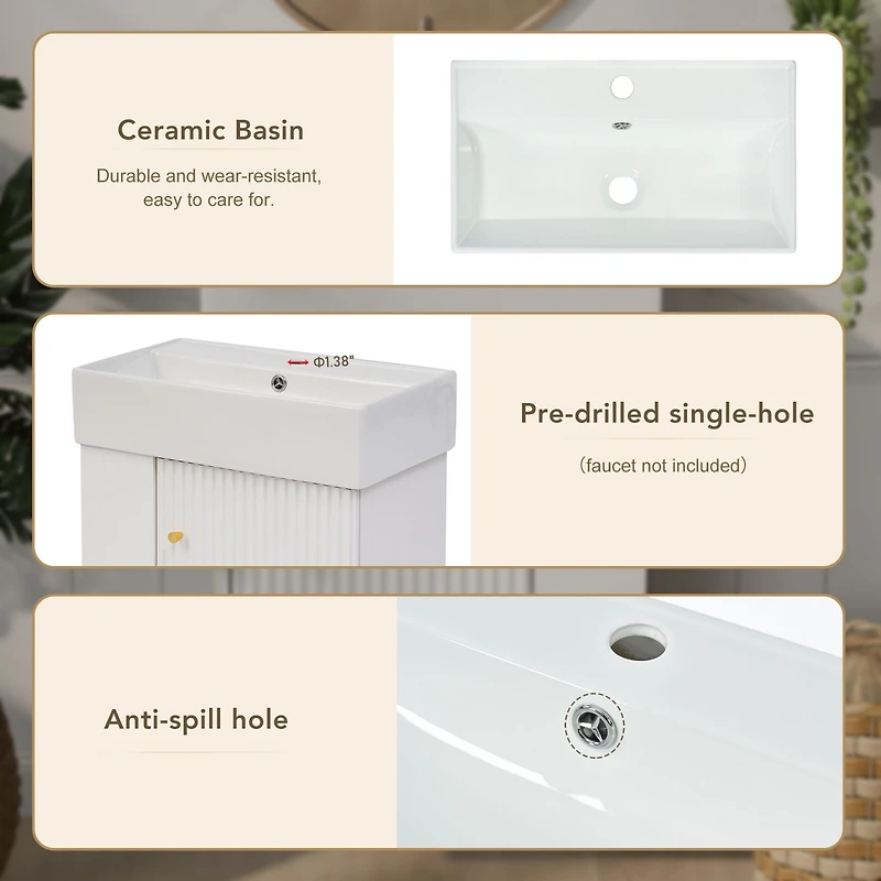 Streamdale Furniture Modern 21.6" White Bathroom Vanity with Left Side Storage